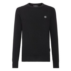 Philipp Plein Ribbed Cotton Knit Crew Neck Men black Sweaters & Knitwear